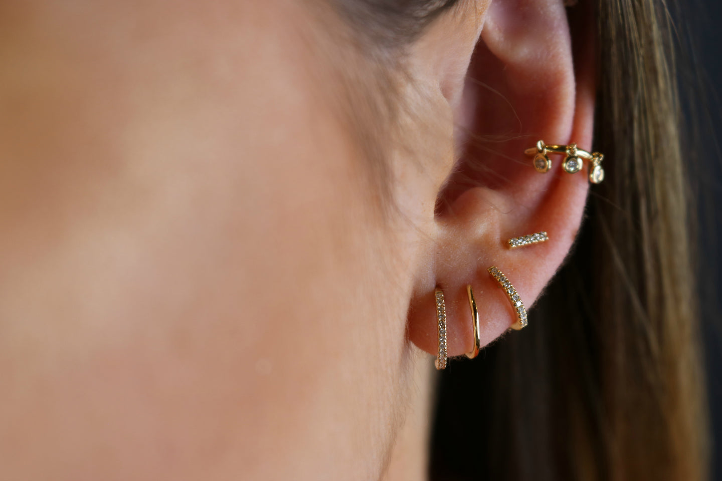 14K Gold Diamond Huggie Hoop Earrings | Single or Pair